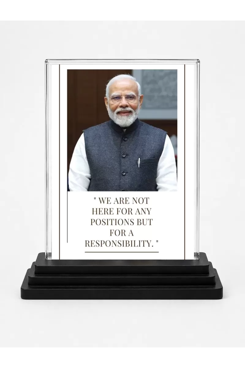 Narendra Modi Acrylic Car Dashboard Showpiece | Double-Sided Narendra Modi Photo Stand | 3 X 4 Inch Photo | Transparent Acrylic Frame With Black Base | Car Dashboard, Office & Table Decor (F71130)