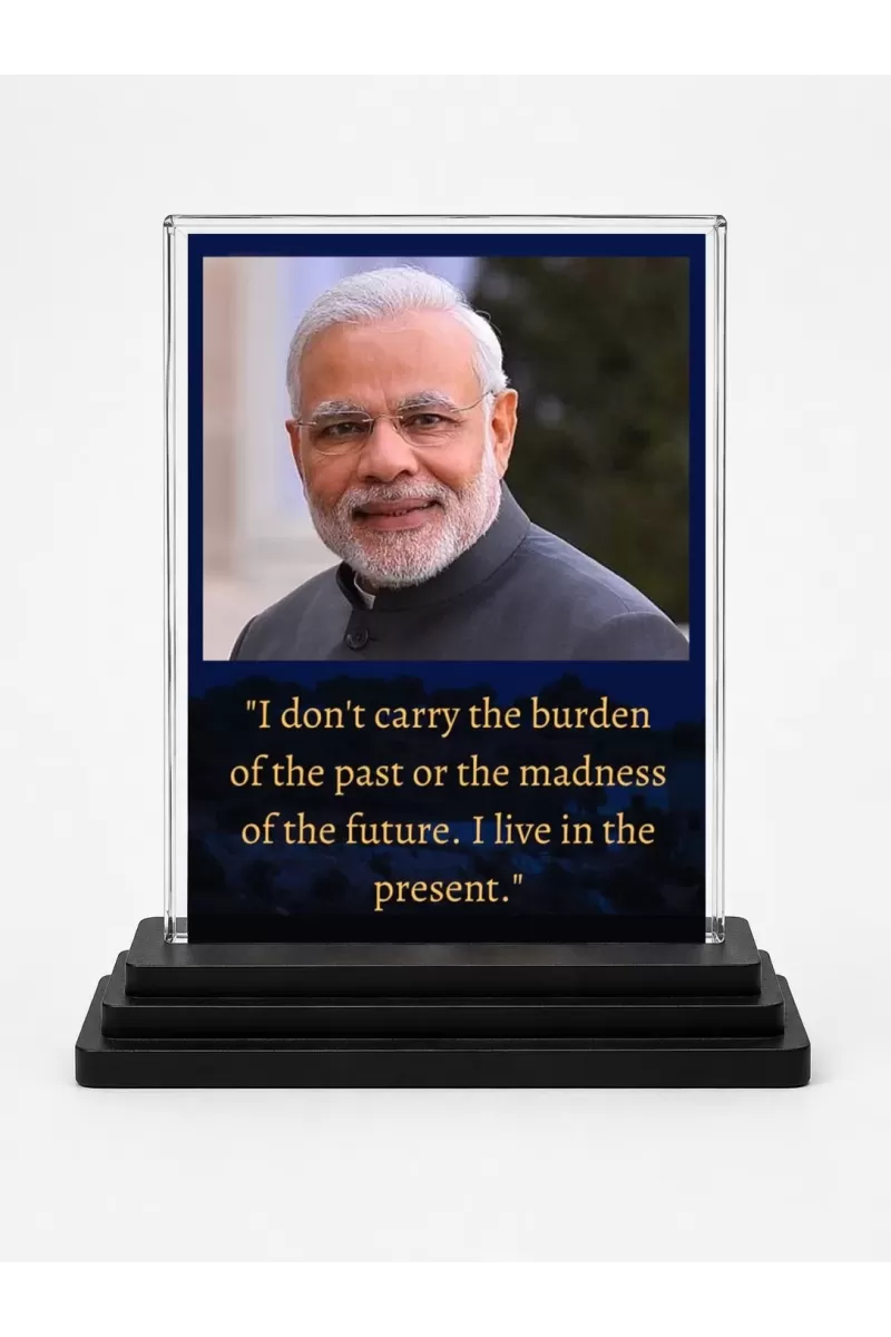 Narendra Modi Acrylic Car Dashboard Showpiece | Double-Sided Narendra Modi Photo Stand | 3 X 4 Inch Photo | Transparent Acrylic Frame With Black Base | Car Dashboard, Office & Table Decor (F71134)