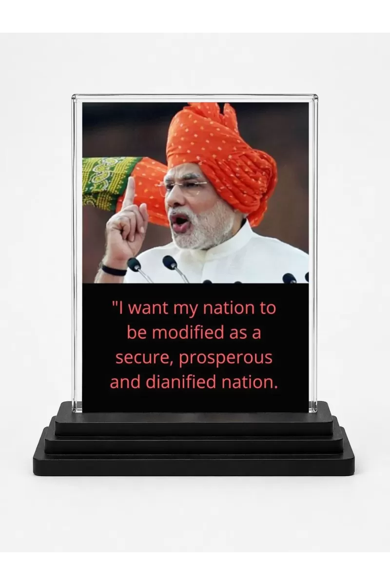 Narendra Modi Acrylic Car Dashboard Showpiece | Double-Sided Narendra Modi Photo Stand | 3 X 4 Inch Photo | Transparent Acrylic Frame With Black Base | Car Dashboard, Office & Table Decor (F71136)