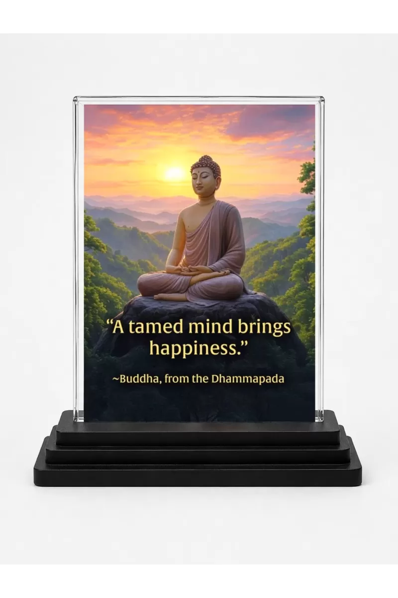 Gautama Buddha Acrylic Car Dashboard Showpiece | Double-Sided Gautama Buddha Photo Stand | 3 X 4 Inch Photo | Transparent Acrylic Frame With Black Base | Car Dashboard, Office & Table Decor (F71138)