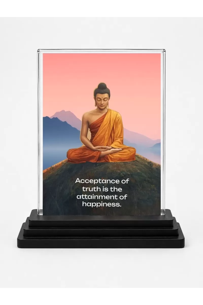Gautama Buddha Acrylic Car Dashboard Showpiece | Double-Sided Gautama Buddha Photo Stand | 3 X 4 Inch Photo | Transparent Acrylic Frame With Black Base | Car Dashboard, Office & Table Decor (F71139)