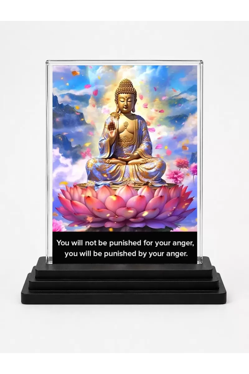 Gautama Buddha Acrylic Car Dashboard Showpiece | Double-Sided Gautama Buddha Photo Stand | 3 X 4 Inch Photo | Transparent Acrylic Frame With Black Base | Car Dashboard, Office & Table Decor (F71140)