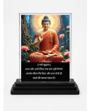 Gautama Buddha Acrylic Car Dashboard Showpiece | Double-Sided Gautama Buddha Photo Stand | 3 X 4 Inch Photo | Transparent Acrylic Frame With Black Base | Car Dashboard, Office & Table Decor (F71144)