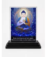 Gautama Buddha Acrylic Car Dashboard Showpiece | Double-Sided Gautama Buddha Photo Stand | 3 X 4 Inch Photo | Transparent Acrylic Frame With Black Base | Car Dashboard, Office & Table Decor (F71145)