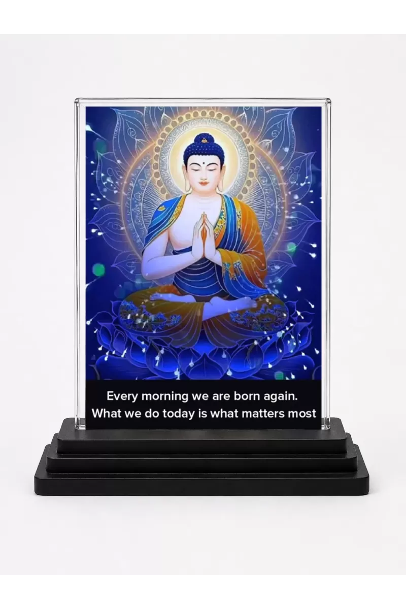 Gautama Buddha Acrylic Car Dashboard Showpiece | Double-Sided Gautama Buddha Photo Stand | 3 X 4 Inch Photo | Transparent Acrylic Frame With Black Base | Car Dashboard, Office & Table Decor (F71145)