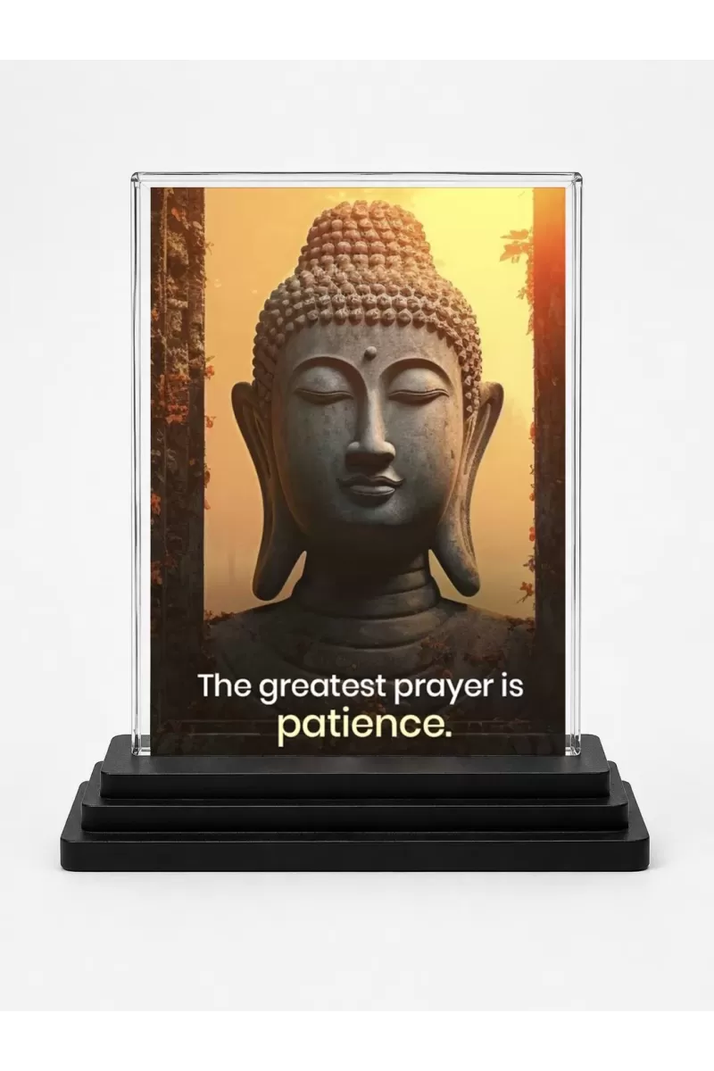 Gautama Buddha Acrylic Car Dashboard Showpiece | Double-Sided Gautama Buddha Photo Stand | 3 X 4 Inch Photo | Transparent Acrylic Frame With Black Base | Car Dashboard, Office & Table Decor (F71146)