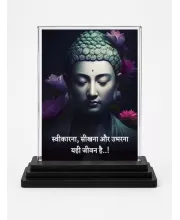 Gautama Buddha Acrylic Car Dashboard Showpiece | Double-Sided Gautama Buddha Photo Stand | 3 X 4 Inch Photo | Transparent Acrylic Frame With Black Base | Car Dashboard, Office & Table Decor (F71152)