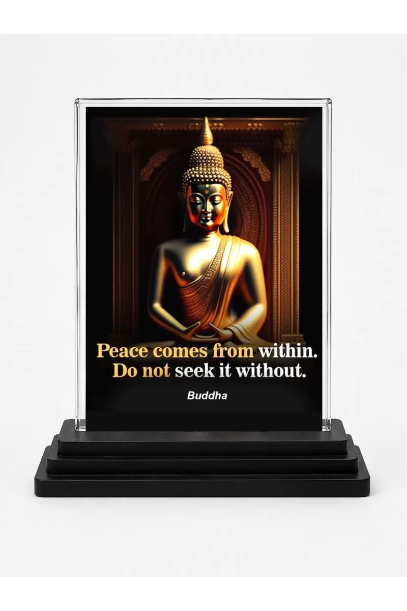 Gautama Buddha Acrylic Car Dashboard Showpiece | Double-Sided Gautama Buddha Photo Stand | 3 X 4 Inch Photo | Transparent Acrylic Frame With Black Base | Car Dashboard, Office & Table Decor (F71153)