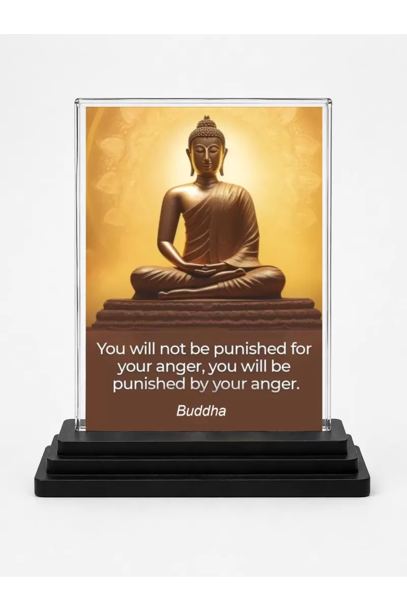Gautama Buddha Acrylic Car Dashboard Showpiece | Double-Sided Gautama Buddha Photo Stand | 3 X 4 Inch Photo | Transparent Acrylic Frame With Black Base | Car Dashboard, Office & Table Decor (F71156)