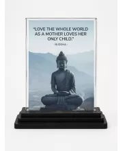 Gautama Buddha Acrylic Car Dashboard Showpiece | Double-Sided Gautama Buddha Photo Stand | 3 X 4 Inch Photo | Transparent Acrylic Frame With Black Base | Car Dashboard, Office & Table Decor (F71157)