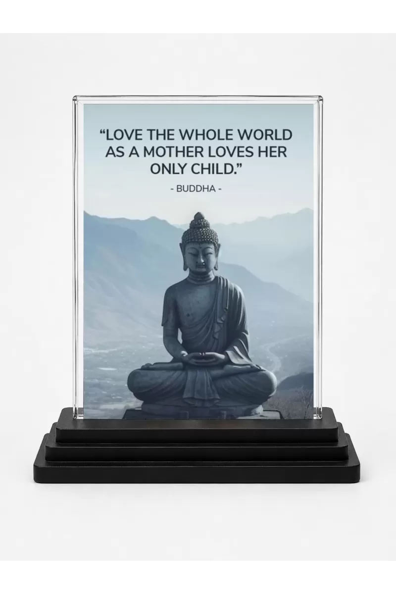 Gautama Buddha Acrylic Car Dashboard Showpiece | Double-Sided Gautama Buddha Photo Stand | 3 X 4 Inch Photo | Transparent Acrylic Frame With Black Base | Car Dashboard, Office & Table Decor (F71157)