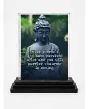 Gautama Buddha Acrylic Car Dashboard Showpiece | Double-Sided Gautama Buddha Photo Stand | 3 X 4 Inch Photo | Transparent Acrylic Frame With Black Base | Car Dashboard, Office & Table Decor (F71158)