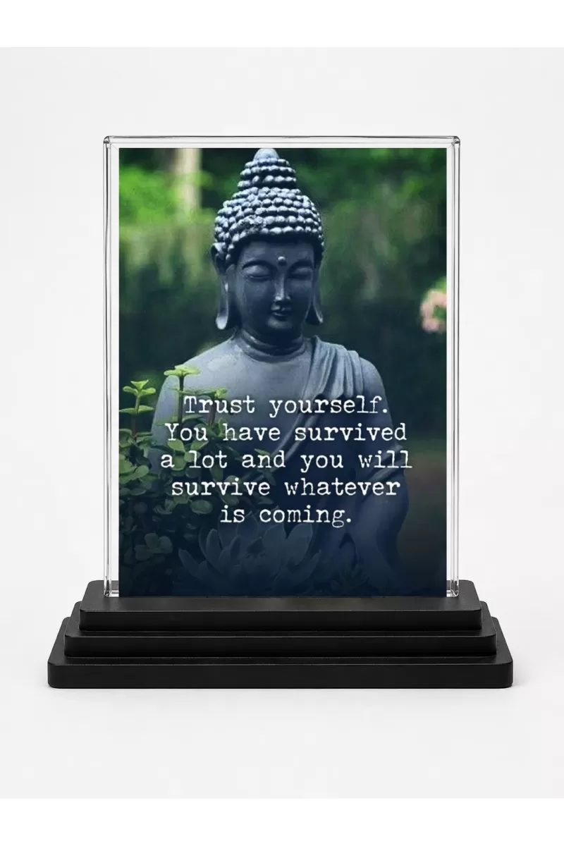 Gautama Buddha Acrylic Car Dashboard Showpiece | Double-Sided Gautama Buddha Photo Stand | 3 X 4 Inch Photo | Transparent Acrylic Frame With Black Base | Car Dashboard, Office & Table Decor (F71158)