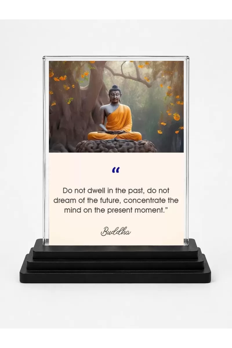 Gautama Buddha Acrylic Car Dashboard Showpiece | Double-Sided Gautama Buddha Photo Stand | 3 X 4 Inch Photo | Transparent Acrylic Frame With Black Base | Car Dashboard, Office & Table Decor (F71160)