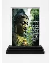 Gautama Buddha Acrylic Car Dashboard Showpiece | Double-Sided Gautama Buddha Photo Stand | 3 X 4 Inch Photo | Transparent Acrylic Frame With Black Base | Car Dashboard, Office & Table Decor (F71162)