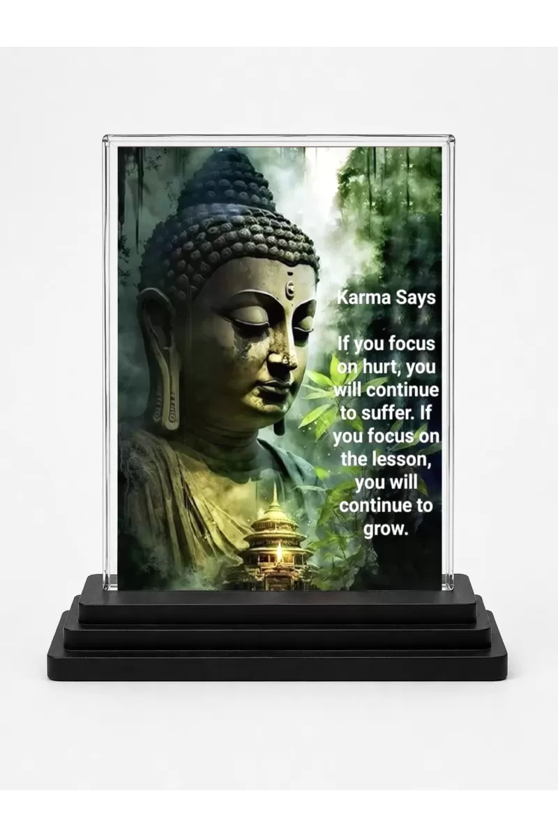 Gautama Buddha Acrylic Car Dashboard Showpiece | Double-Sided Gautama Buddha Photo Stand | 3 X 4 Inch Photo | Transparent Acrylic Frame With Black Base | Car Dashboard, Office & Table Decor (F71162)