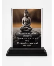 Gautama Buddha Acrylic Car Dashboard Showpiece | Double-Sided Gautama Buddha Photo Stand | 3 X 4 Inch Photo | Transparent Acrylic Frame With Black Base | Car Dashboard, Office & Table Decor (F71163)