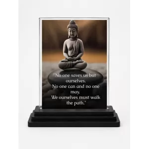 Gautama Buddha Acrylic Car Dashboard Showpiece | Double-Sided Gautama Buddha Photo Stand | 3 X 4 Inch Photo | Transparent Acrylic Frame With Black Base | Car Dashboard, Office & Table Decor (F71163)