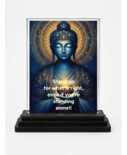 Gautama Buddha Acrylic Car Dashboard Showpiece | Double-Sided Gautama Buddha Photo Stand | 3 X 4 Inch Photo | Transparent Acrylic Frame With Black Base | Car Dashboard, Office & Table Decor (F71164)