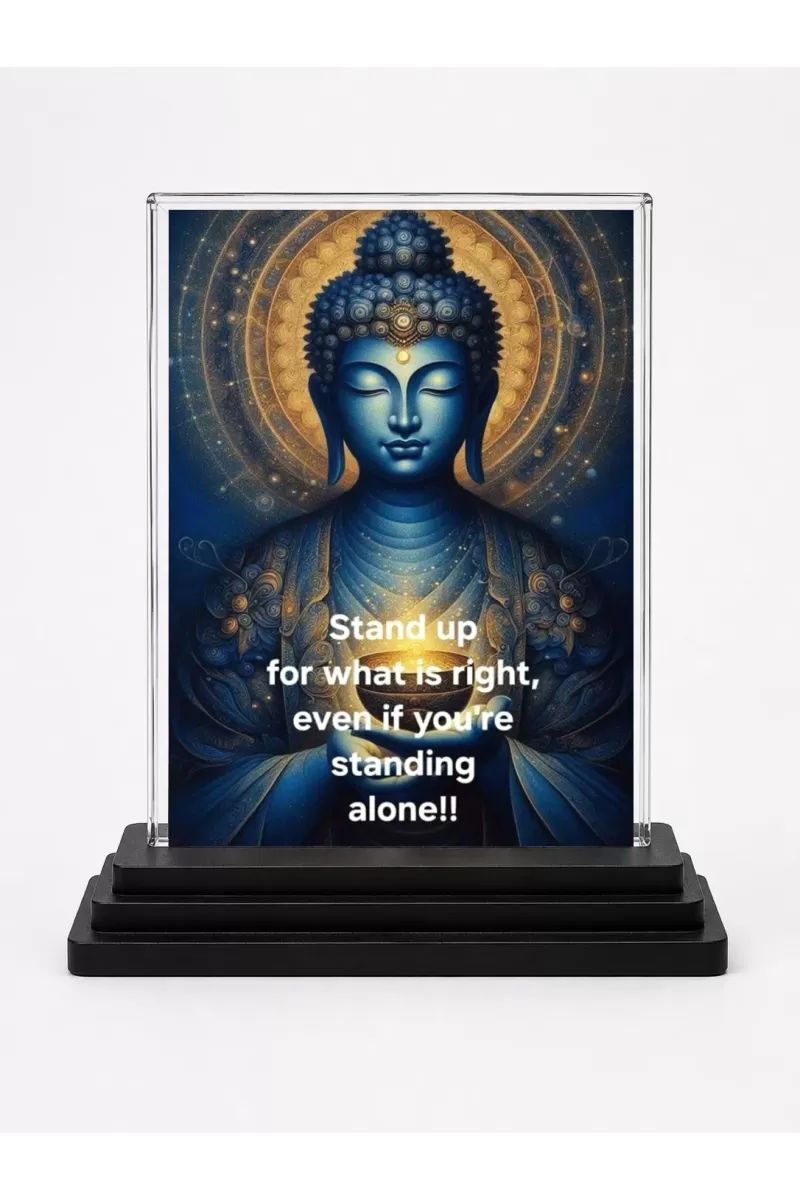 Gautama Buddha Acrylic Car Dashboard Showpiece | Double-Sided Gautama Buddha Photo Stand | 3 X 4 Inch Photo | Transparent Acrylic Frame With Black Base | Car Dashboard, Office & Table Decor (F71164)