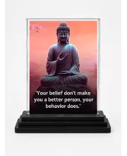 Gautama Buddha Acrylic Car Dashboard Showpiece | Double-Sided Gautama Buddha Photo Stand | 3 X 4 Inch Photo | Transparent Acrylic Frame With Black Base | Car Dashboard, Office & Table Decor (F71165)