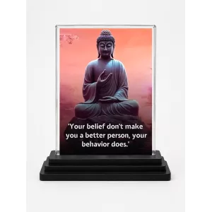 Gautama Buddha Acrylic Car Dashboard Showpiece | Double-Sided Gautama Buddha Photo Stand | 3 X 4 Inch Photo | Transparent Acrylic Frame With Black Base | Car Dashboard, Office & Table Decor (F71165)