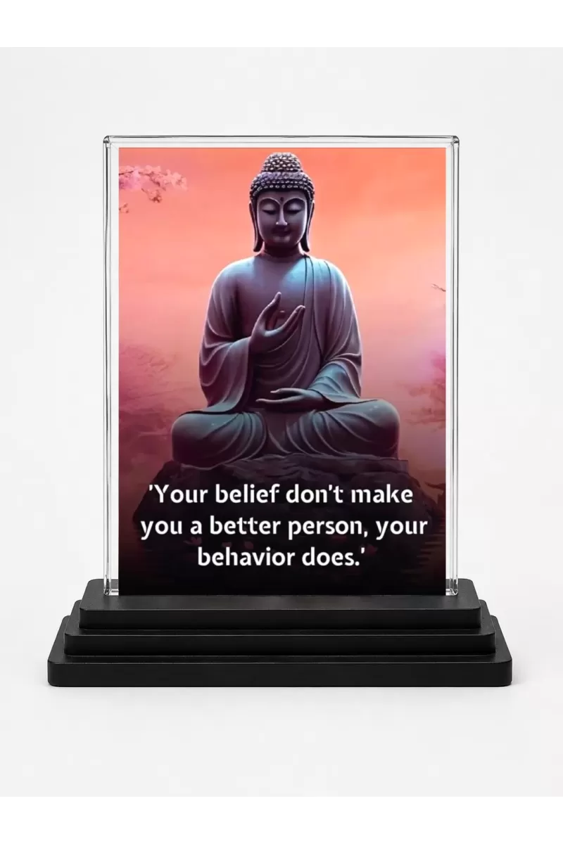 Gautama Buddha Acrylic Car Dashboard Showpiece | Double-Sided Gautama Buddha Photo Stand | 3 X 4 Inch Photo | Transparent Acrylic Frame With Black Base | Car Dashboard, Office & Table Decor (F71165)