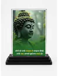 Gautama Buddha Acrylic Car Dashboard Showpiece | Double-Sided Gautama Buddha Photo Stand | 3 X 4 Inch Photo | Transparent Acrylic Frame With Black Base | Car Dashboard, Office & Table Decor (F71167)
