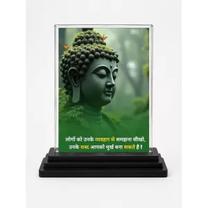 Gautama Buddha Acrylic Car Dashboard Showpiece | Double-Sided Gautama Buddha Photo Stand | 3 X 4 Inch Photo | Transparent Acrylic Frame With Black Base | Car Dashboard, Office & Table Decor (F71167)