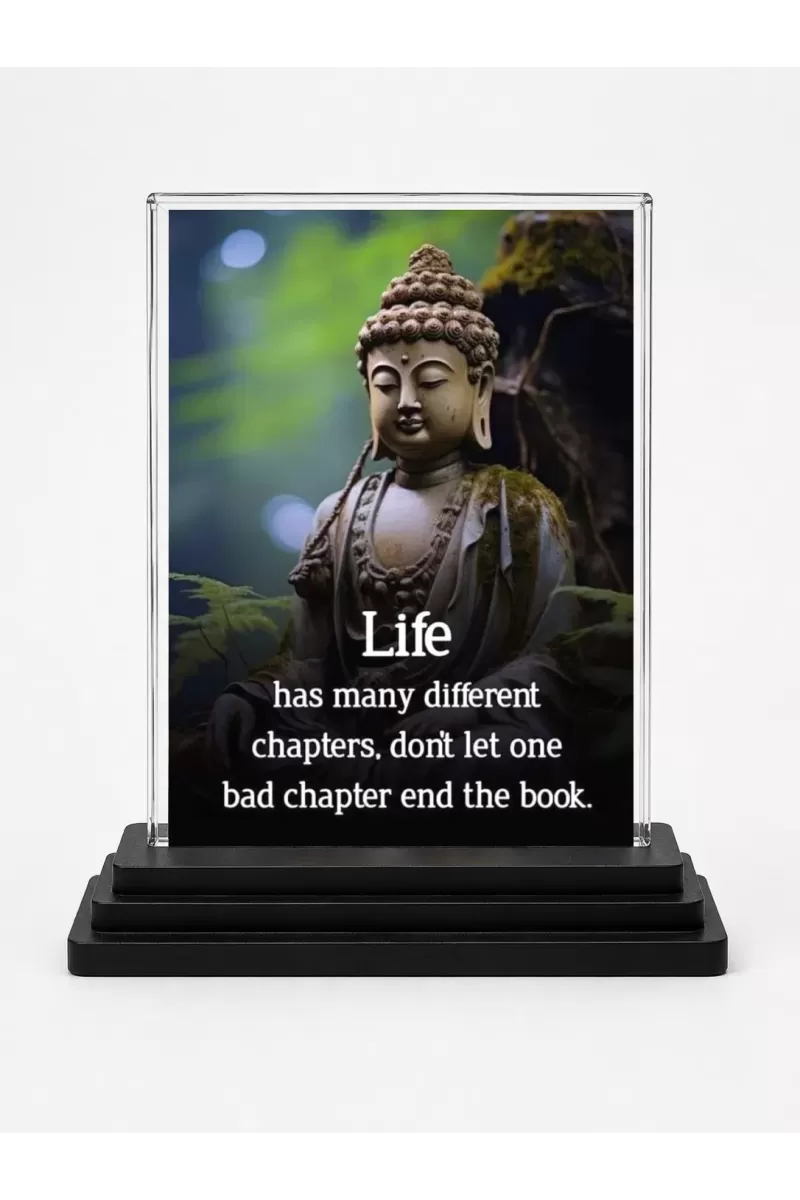 Gautama Buddha Acrylic Car Dashboard Showpiece | Double-Sided Gautama Buddha Photo Stand | 3 X 4 Inch Photo | Transparent Acrylic Frame With Black Base | Car Dashboard, Office & Table Decor (F71168)