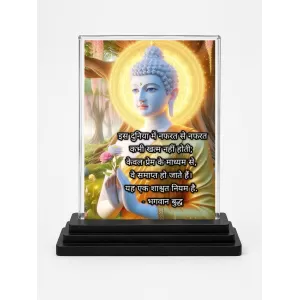 Gautama Buddha Acrylic Car Dashboard Showpiece | Double-Sided Gautama Buddha Photo Stand | 3 X 4 Inch Photo | Transparent Acrylic Frame With Black Base | Car Dashboard, Office & Table Decor (F71169)