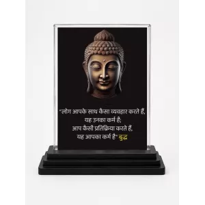 Gautama Buddha Acrylic Car Dashboard Showpiece | Double-Sided Gautama Buddha Photo Stand | 3 X 4 Inch Photo | Transparent Acrylic Frame With Black Base | Car Dashboard, Office & Table Decor (F71171)