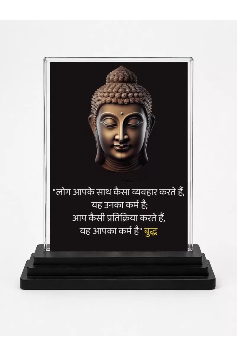 Gautama Buddha Acrylic Car Dashboard Showpiece | Double-Sided Gautama Buddha Photo Stand | 3 X 4 Inch Photo | Transparent Acrylic Frame With Black Base | Car Dashboard, Office & Table Decor (F71171)