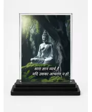 Gautama Buddha Acrylic Car Dashboard Showpiece | Double-Sided Gautama Buddha Photo Stand | 3 X 4 Inch Photo | Transparent Acrylic Frame With Black Base | Car Dashboard, Office & Table Decor (F71172)