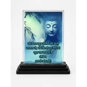 Gautama Buddha Acrylic Car Dashboard Showpiece | Double-Sided Gautama Buddha Photo Stand | 3 X 4 Inch Photo | Transparent Acrylic Frame With Black Base | Car Dashboard, Office & Table Decor (F71174)