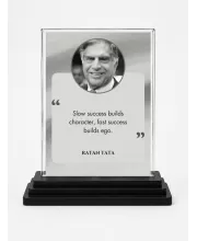Shree Ratan Tata Acrylic Car Dashboard Showpiece | Double-Sided Shree Ratan Tata Photo Stand | 3 X 4 Inch Photo | Transparent Acrylic Frame With Black Base | Car Dashboard, Office & Table Decor (F71179)