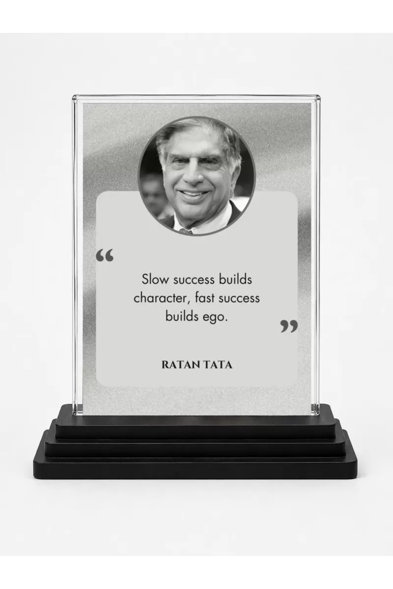 Shree Ratan Tata Acrylic Car Dashboard Showpiece | Double-Sided Shree Ratan Tata Photo Stand | 3 X 4 Inch Photo | Transparent Acrylic Frame With Black Base | Car Dashboard, Office & Table Decor (F71179)