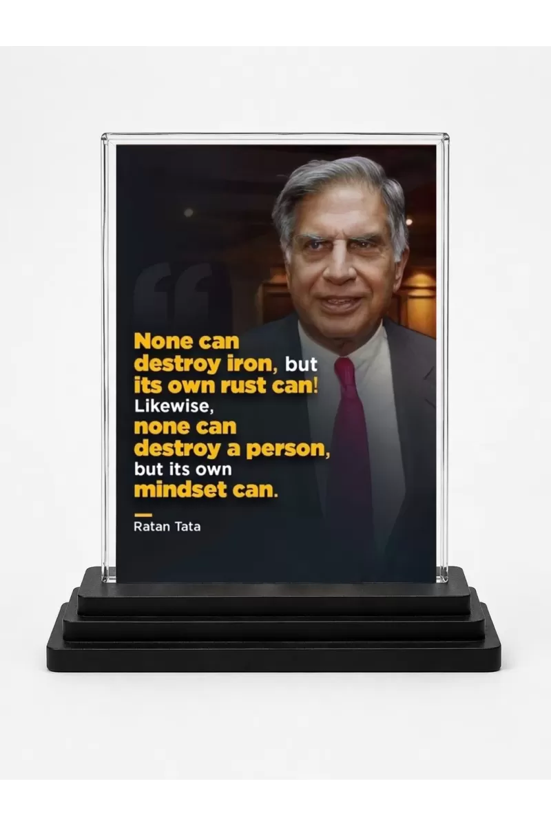 Shree Ratan Tata Acrylic Car Dashboard Showpiece | Double-Sided Shree Ratan Tata Photo Stand | 3 X 4 Inch Photo | Transparent Acrylic Frame With Black Base | Car Dashboard, Office & Table Decor (F71180)