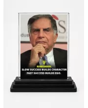 Shree Ratan Tata Acrylic Car Dashboard Showpiece | Double-Sided Shree Ratan Tata Photo Stand | 3 X 4 Inch Photo | Transparent Acrylic Frame With Black Base | Car Dashboard, Office & Table Decor (F71181)