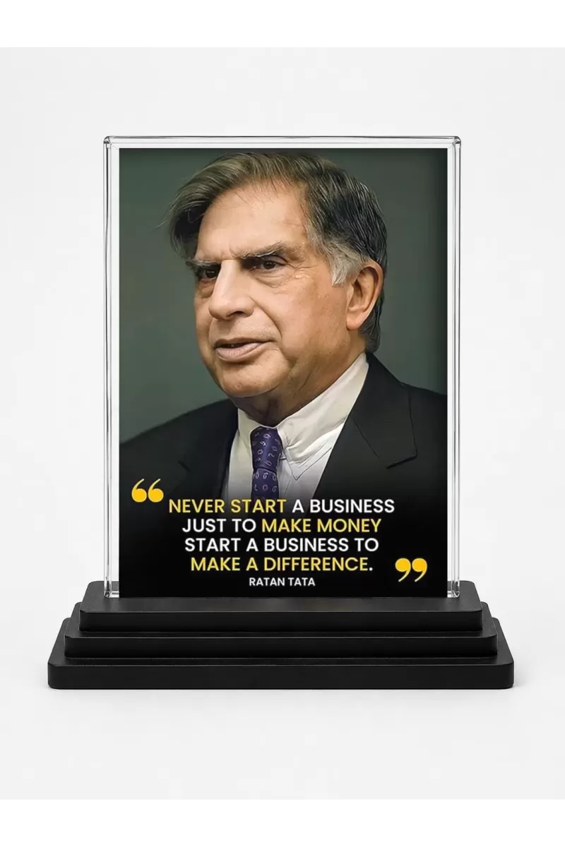 Shree Ratan Tata Acrylic Car Dashboard Showpiece | Double-Sided Shree Ratan Tata Photo Stand | 3 X 4 Inch Photo | Transparent Acrylic Frame With Black Base | Car Dashboard, Office & Table Decor (F71182)