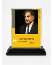 Shree Ratan Tata Acrylic Car Dashboard Showpiece | Double-Sided Shree Ratan Tata Photo Stand | 3 X 4 Inch Photo | Transparent Acrylic Frame With Black Base | Car Dashboard, Office & Table Decor (F71183)