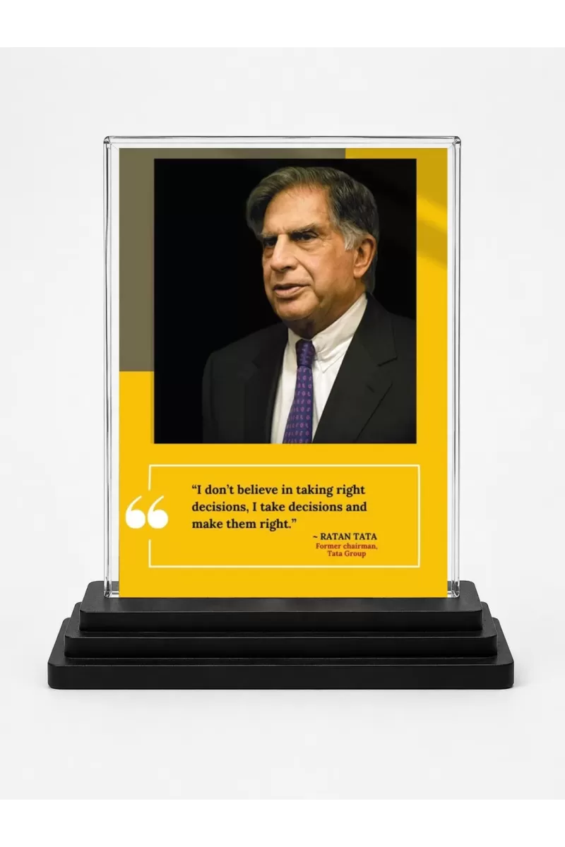 Shree Ratan Tata Acrylic Car Dashboard Showpiece | Double-Sided Shree Ratan Tata Photo Stand | 3 X 4 Inch Photo | Transparent Acrylic Frame With Black Base | Car Dashboard, Office & Table Decor (F71183)
