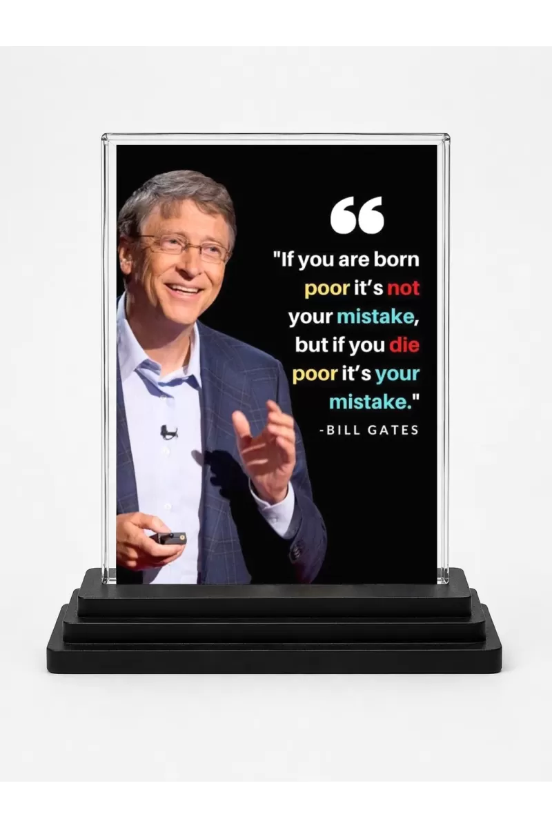 Bill Gates Acrylic Car Dashboard Showpiece | Double-Sided Bill Gates Photo Stand | 3 X 4 Inch Photo | Transparent Acrylic Frame With Black Base | Car Dashboard, Office & Table Decor (F71200)