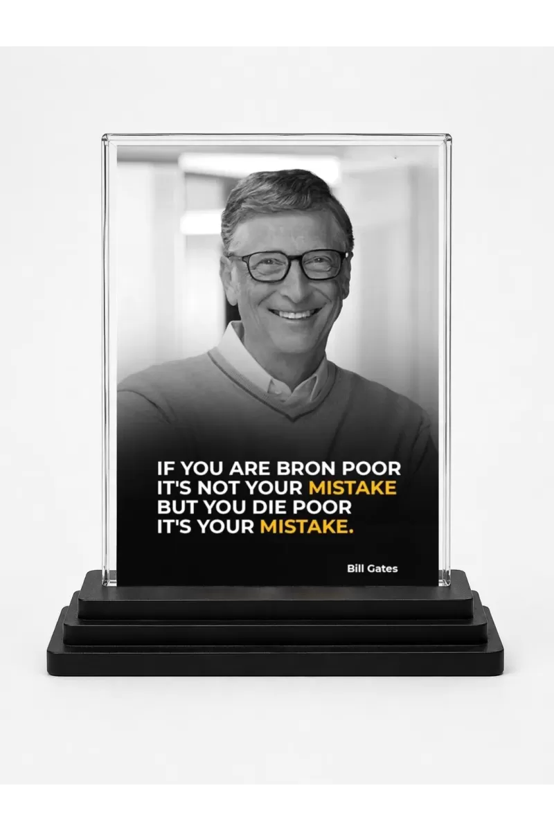 Bill Gates Acrylic Car Dashboard Showpiece | Double-Sided Bill Gates Photo Stand | 3 X 4 Inch Photo | Transparent Acrylic Frame With Black Base | Car Dashboard, Office & Table Decor (F71201)
