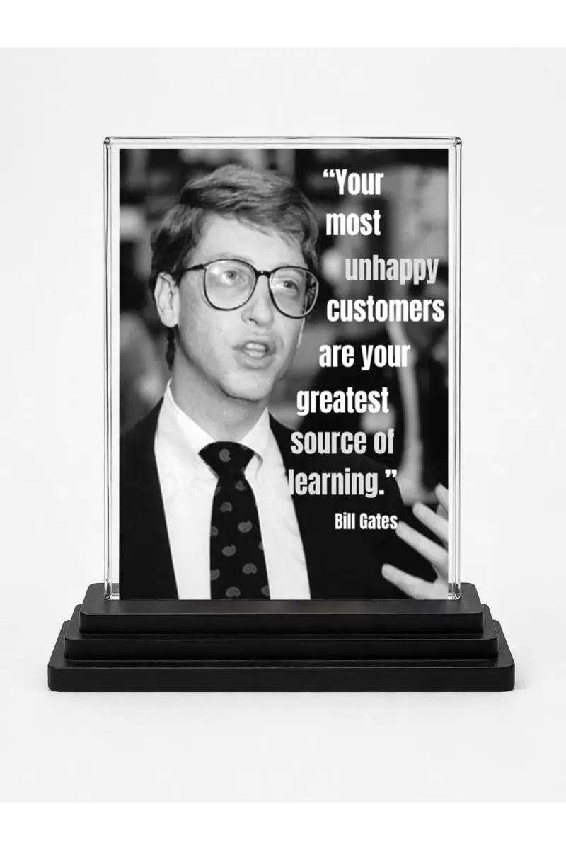 Bill Gates Acrylic Car Dashboard Showpiece | Double-Sided Bill Gates Photo Stand | 3 X 4 Inch Photo | Transparent Acrylic Frame With Black Base | Car Dashboard, Office & Table Decor (F71202)