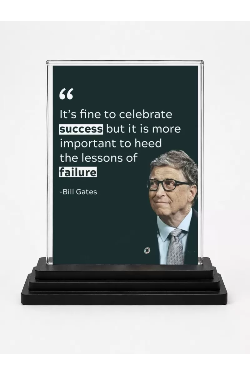 Bill Gates Acrylic Car Dashboard Showpiece | Double-Sided Bill Gates Photo Stand | 3 X 4 Inch Photo | Transparent Acrylic Frame With Black Base | Car Dashboard, Office & Table Decor (F71203)