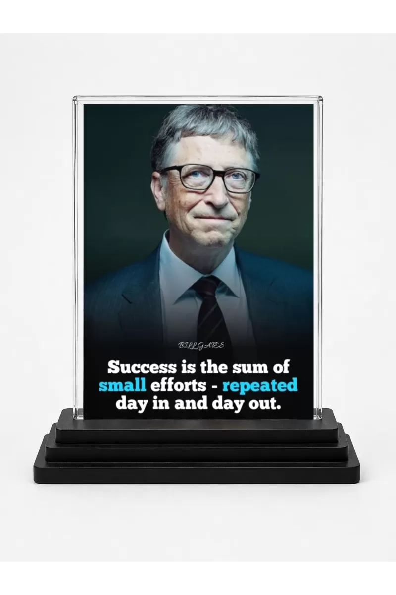 Bill Gates Acrylic Car Dashboard Showpiece | Double-Sided Bill Gates Photo Stand | 3 X 4 Inch Photo | Transparent Acrylic Frame With Black Base | Car Dashboard, Office & Table Decor (F71204)