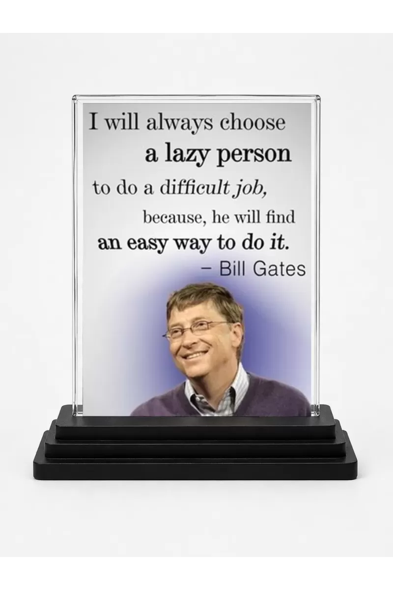 Bill Gates Acrylic Car Dashboard Showpiece | Double-Sided Bill Gates Photo Stand | 3 X 4 Inch Photo | Transparent Acrylic Frame With Black Base | Car Dashboard, Office & Table Decor (F71205)