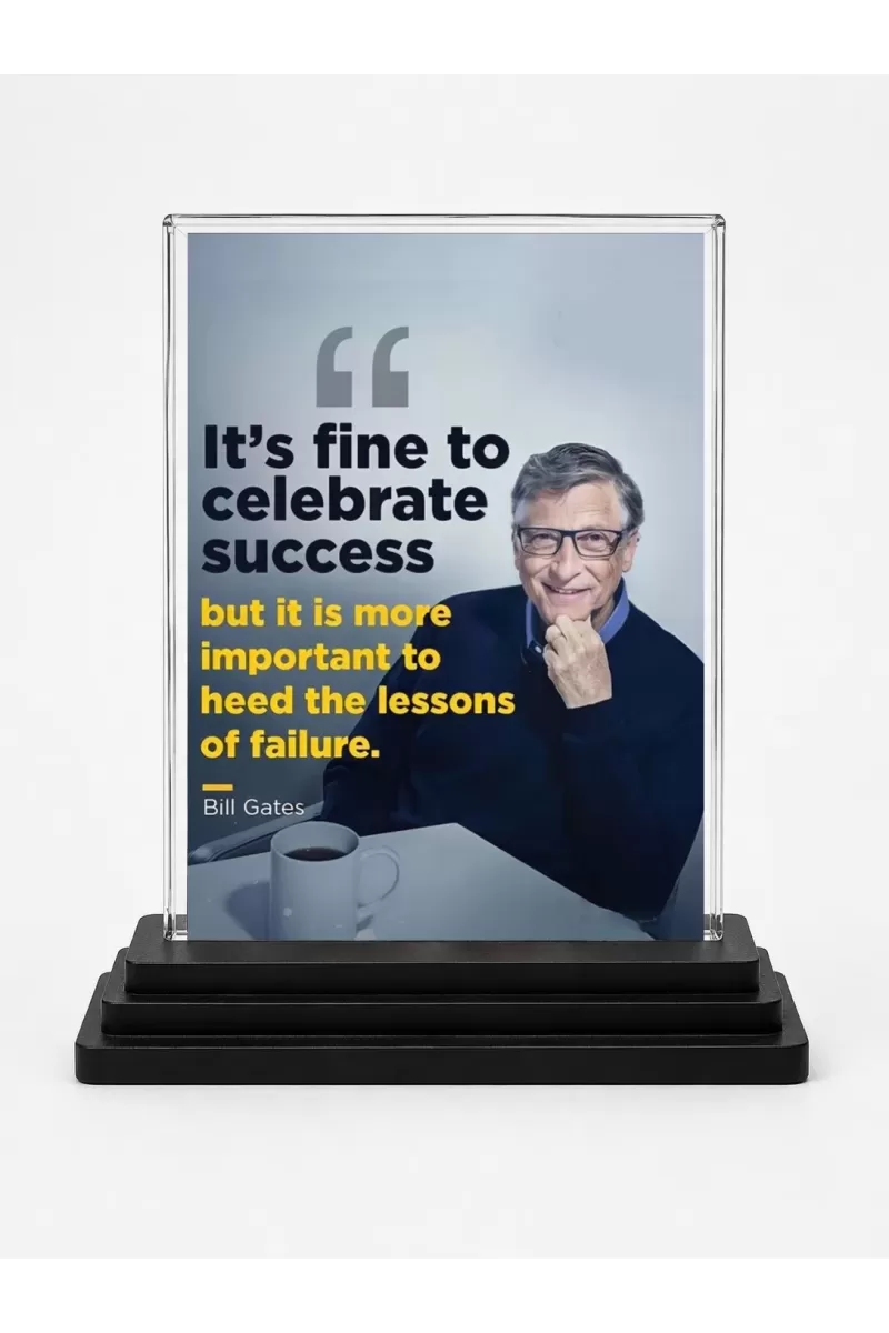 Bill Gates Acrylic Car Dashboard Showpiece | Double-Sided Bill Gates Photo Stand | 3 X 4 Inch Photo | Transparent Acrylic Frame With Black Base | Car Dashboard, Office & Table Decor (F71206)