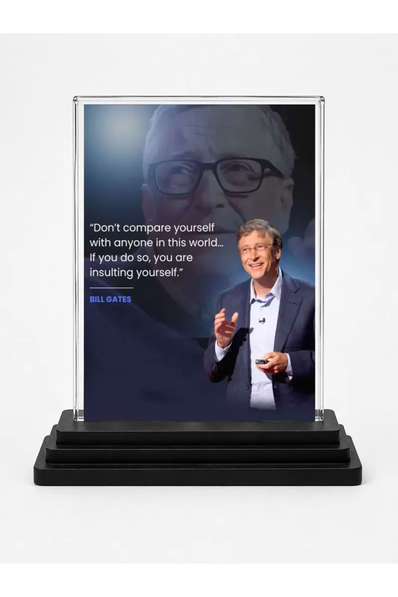 Bill Gates Acrylic Car Dashboard Showpiece | Double-Sided Bill Gates Photo Stand | 3 X 4 Inch Photo | Transparent Acrylic Frame With Black Base | Car Dashboard, Office & Table Decor (F71207)